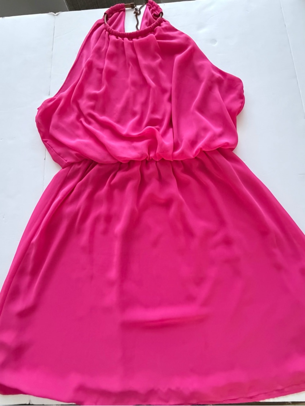 Bisou Bisou Michele Bohbot Size 16 Hot Pink Halter Chiffon Mini Dress.
